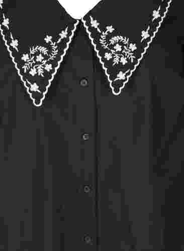 Kortærmet skjorte i bomuld med stor krave, Black w. White, Packshot image number 2