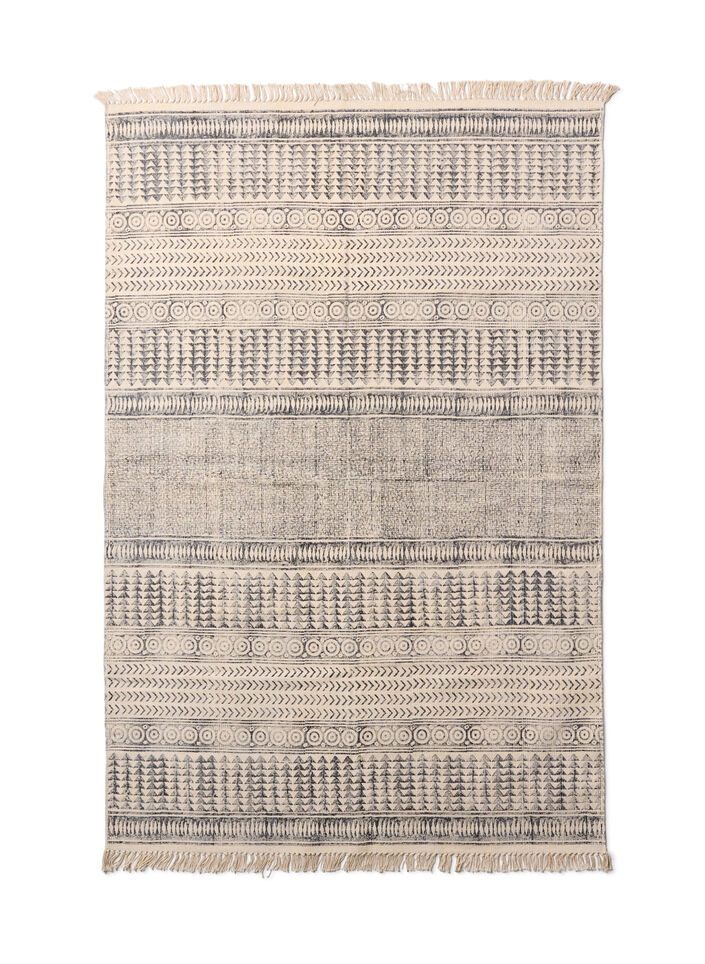 Mønstret tæppe med frynser, Black/White, Packshot image number 0