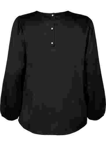 Langærmet bluse med rund hals, Black, Packshot image number 1