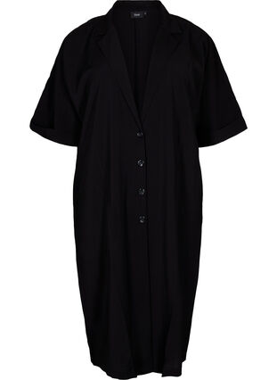 Lang viskoseskjorte med korte ærmer, Black, Packshot image number 0