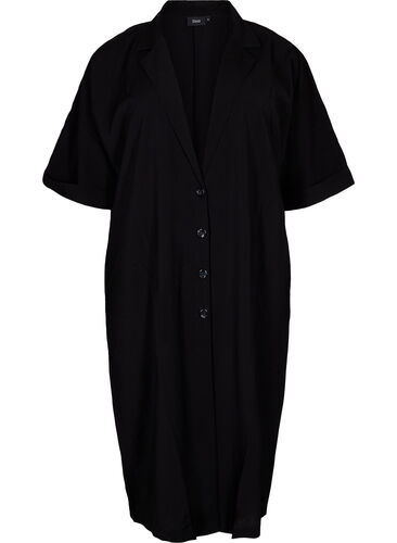 Lang viskoseskjorte med korte ærmer, Black, Packshot image number 0