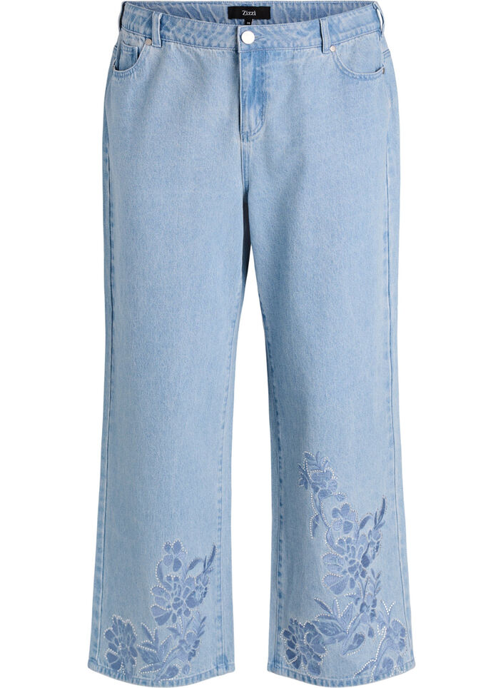 Myra jeans med wide fit og blomsterdetaljer, Bl&aring;, Packshot image number 0