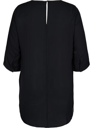 Bluse med 3/4 ærmer og asymmetrisk bund, Black, Packshot image number 1