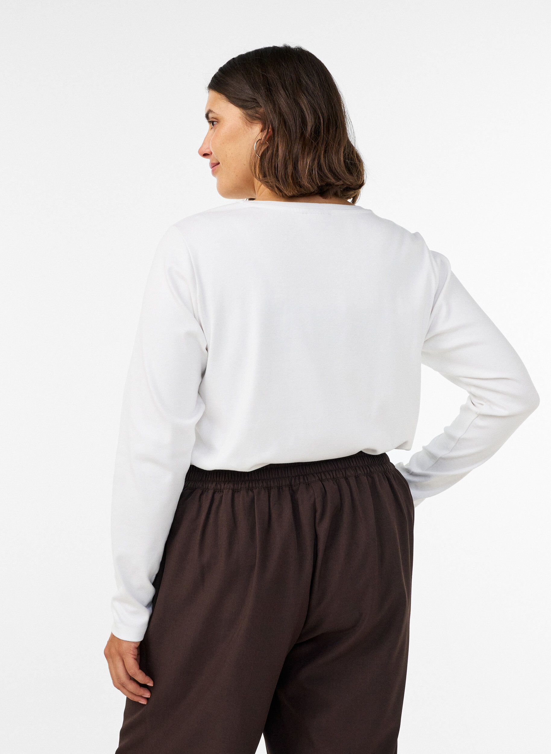 ZizziLang&aelig;rmet basis T-shirt med rund hals, Hvid, Model image number 2
