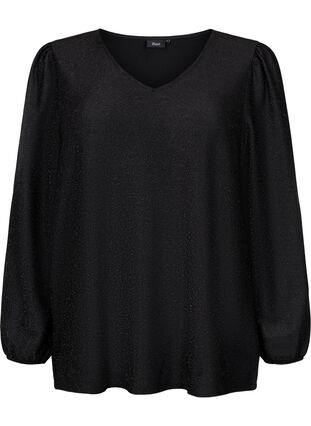 Bluse med glimmer og lange ærmer, Black Black, Packshot image number 0