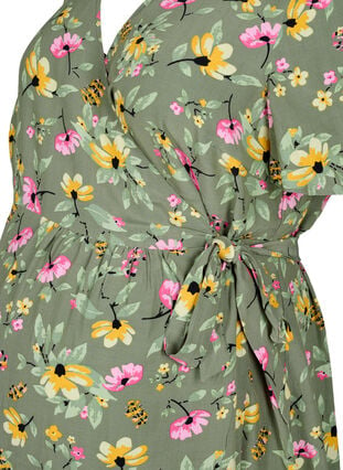 Graviditets kjole i viskose med wrap, Green Flower Print, Packshot image number 2
