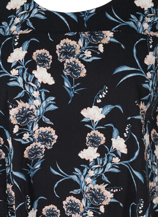 Kortærmet bomuldskjole med print, Black Flower, Packshot image number 2