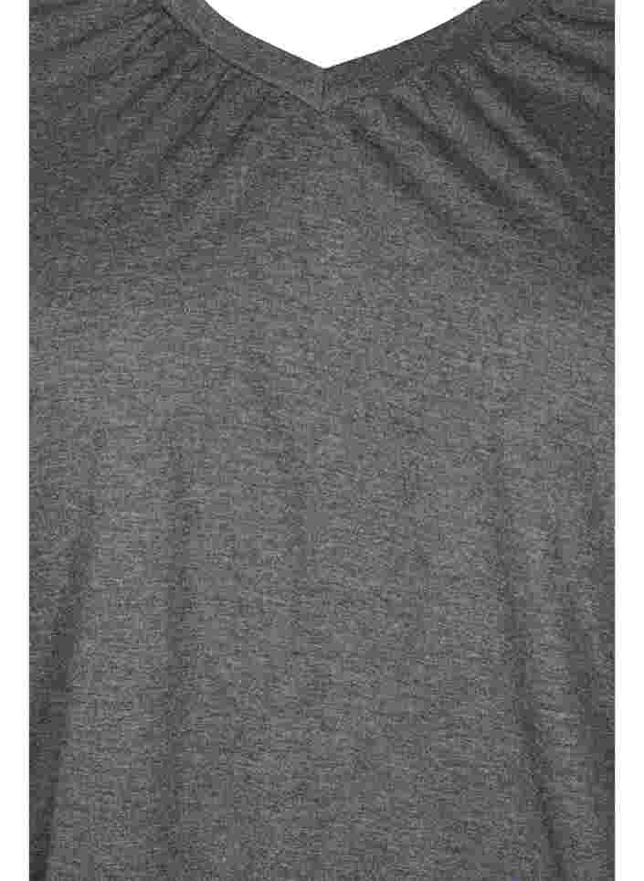 Meleret bluse med lange ærmer og v-hals, Scarab Mel., Packshot image number 2