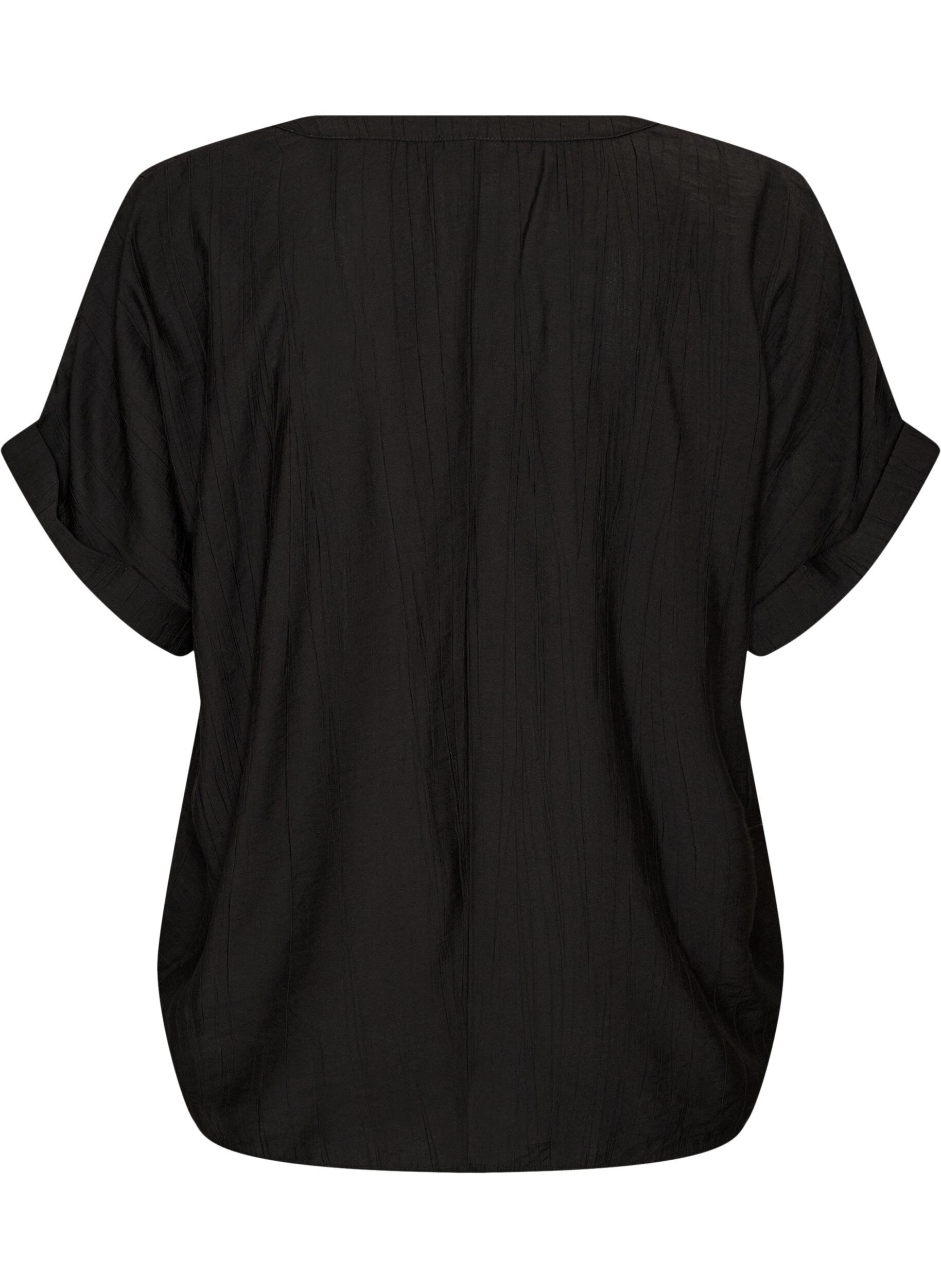 ZizziViskosebluse med knapper og struktur, Sort, Packshot image number 1