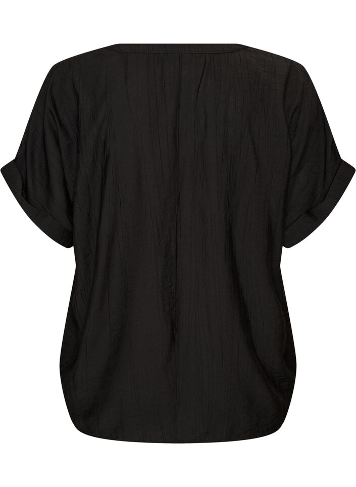 Viskosebluse med knapper og struktur, Sort, Packshot image number 1