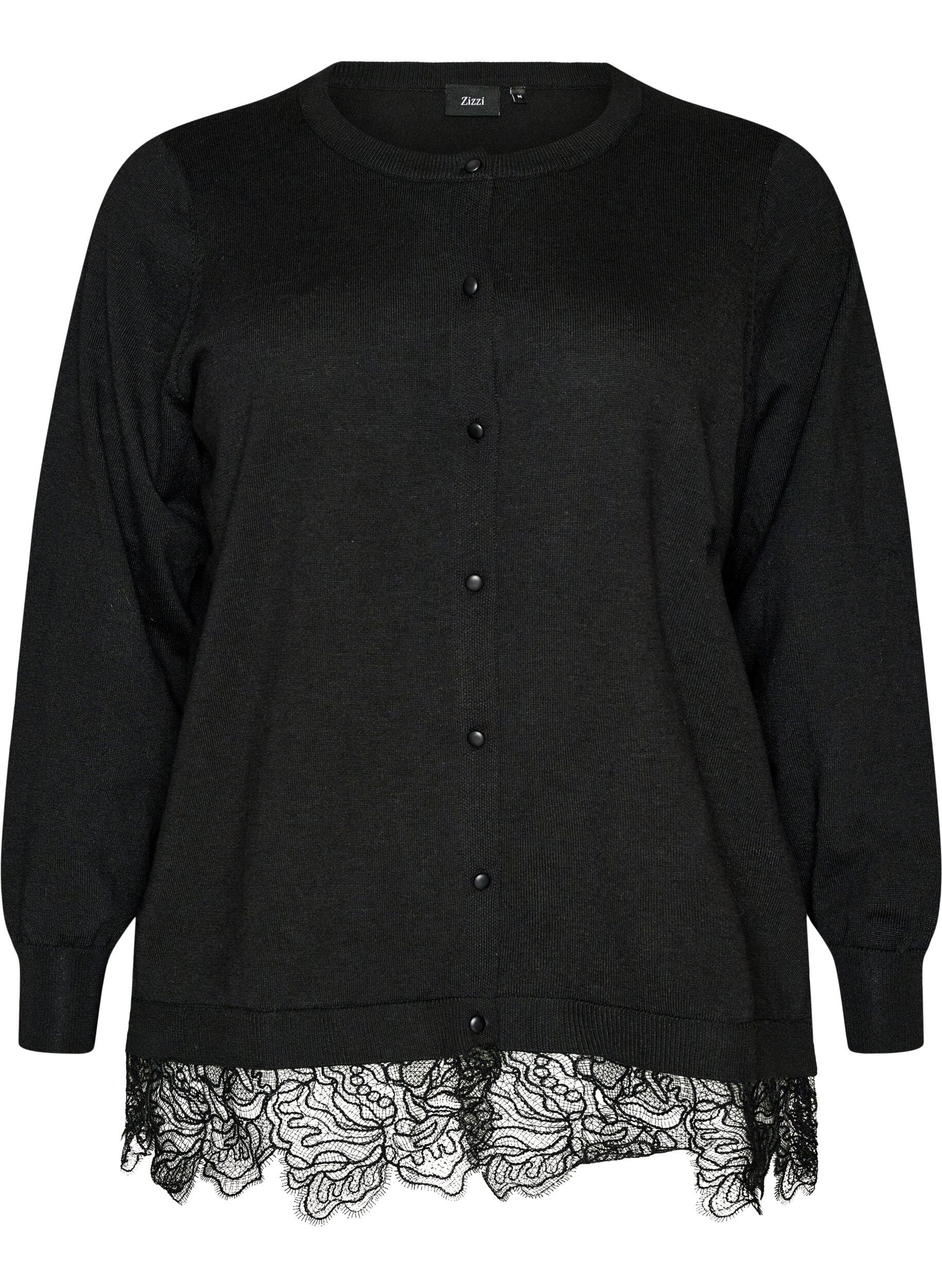 Cardigan med bred blondekant