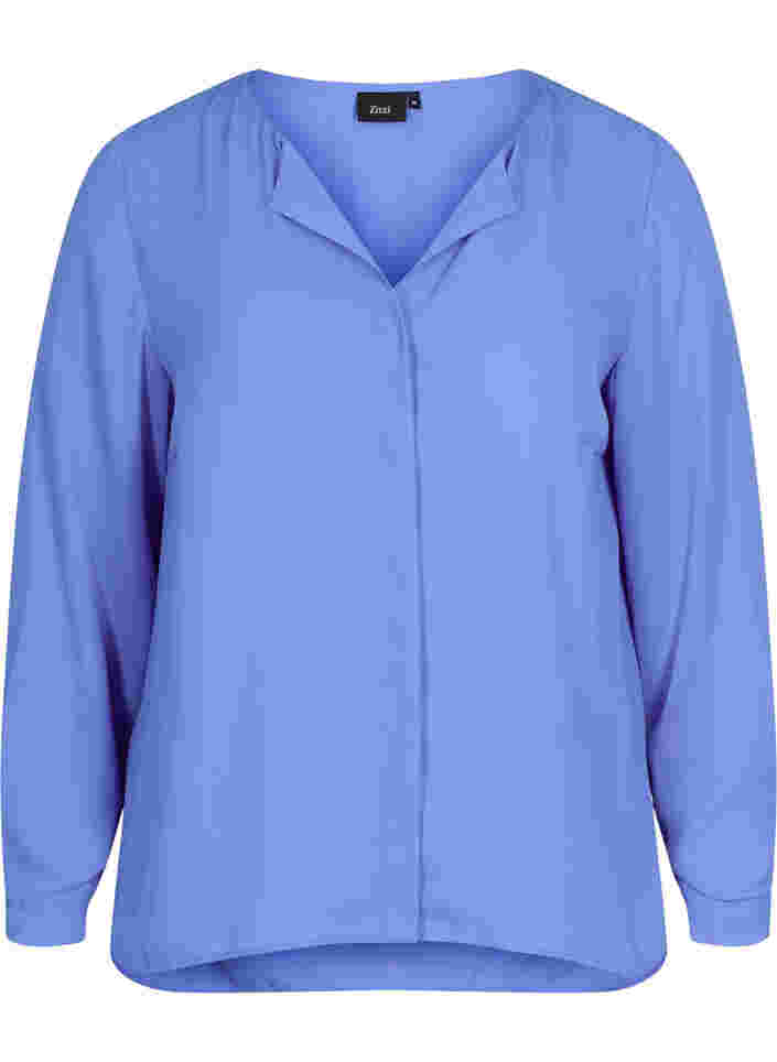 Ensfarvet skjorte med v-udskæring, Ultramarine, Packshot image number 0