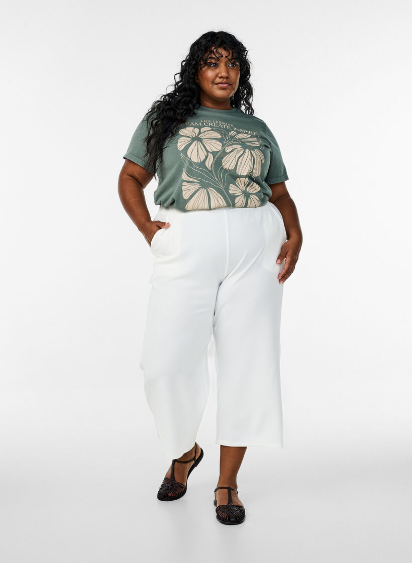 T-shirt i økologisk bomuld med tekst- og blomsterprint, Grøn, Model image number 1