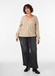 Cardigan med V-hals og ribstruktur, Beige, Model image number 1
