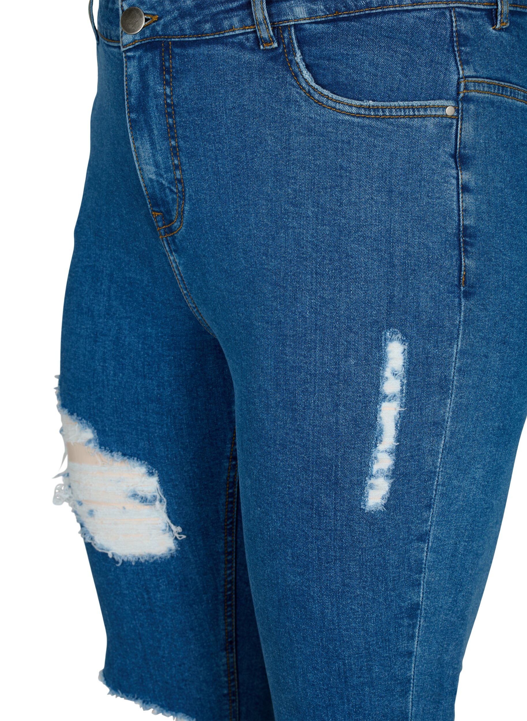 Zizzi T&aelig;tsiddende jeans med sliddetaljer, Blue denim, Packshot image number 2
