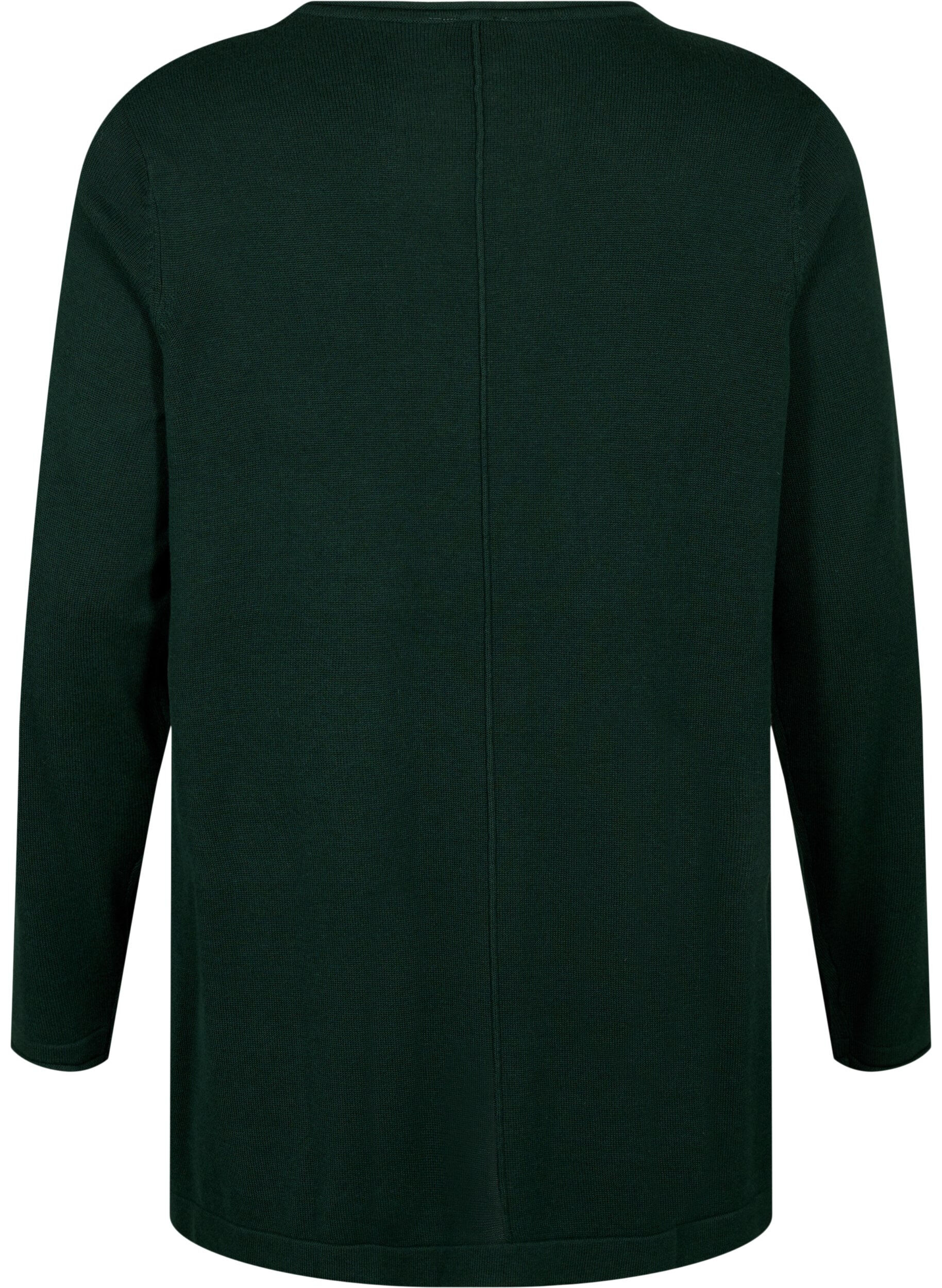 Zizzi Strikbluse i bomulds-viskosemix, Gr&oslash;n, Packshot image number 1