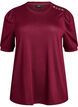Bluse med knapdetalje og korte puf&aelig;rmer, M&oslash;rk Bordeaux, Packshot image number 0
