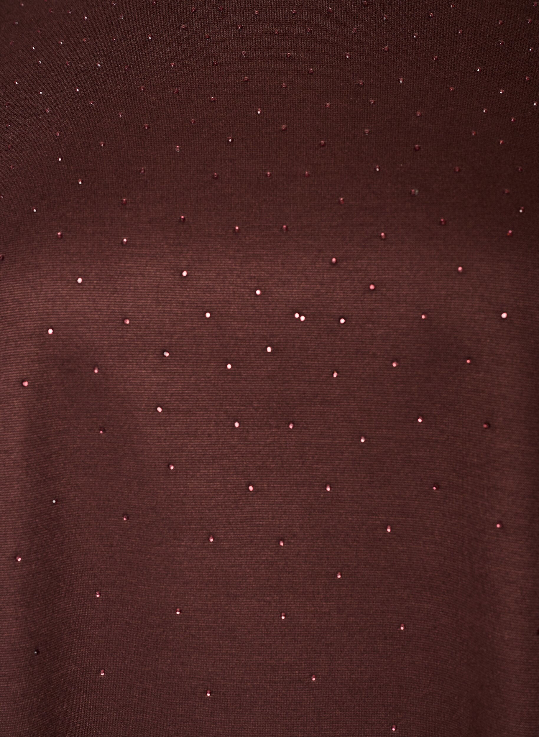 ZizziT-shirt med rhinsten og rund hals, Brun, Packshot image number 2