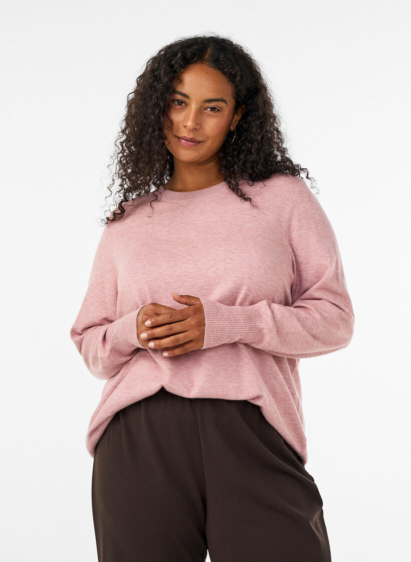 Strikbluse med rund hals, Lyser&oslash;d, Model image number 0