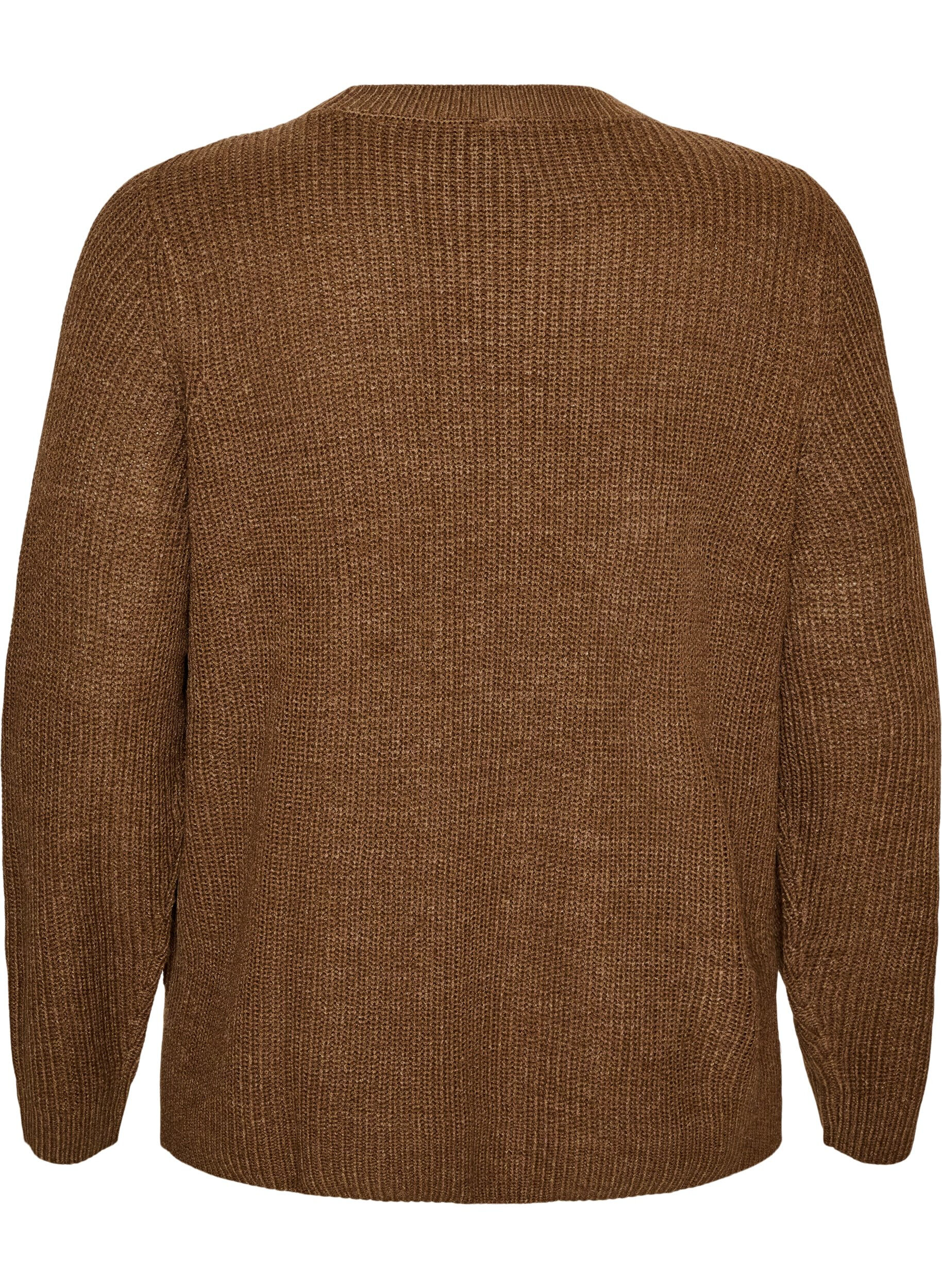 ZizziStrikbluse med ribstruktur og knapdetaljer, Brun, Packshot image number 1