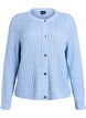 Kabelstrikket cardigan med gyldne knapper, Bl&aring;, Packshot image number 0