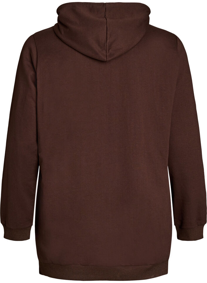 Hoodie med frott&eacute;-inspireret tekstmotiv, Brun, Packshot image number 1