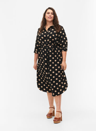 FLASH - Skjortekjole med print, Black Brown Dot, Model image number 0