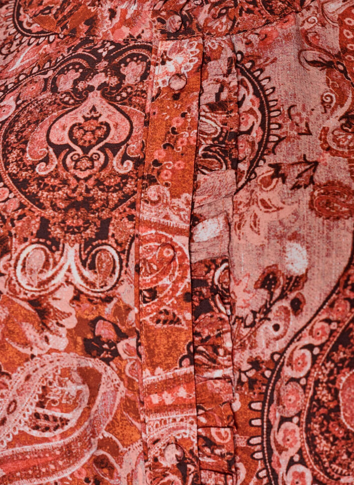 Bluse i viskose med paisleyprint og fl&aelig;ser, Orange, Packshot image number 2