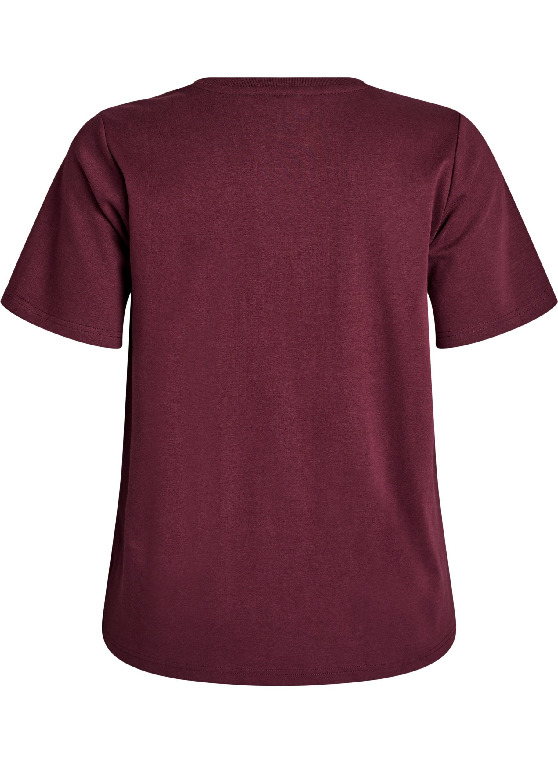 Zizzi Basis t-shirt i &oslash;kologisk bomuld med V-hals, M&oslash;rk Bordeaux, Packshot image number 1
