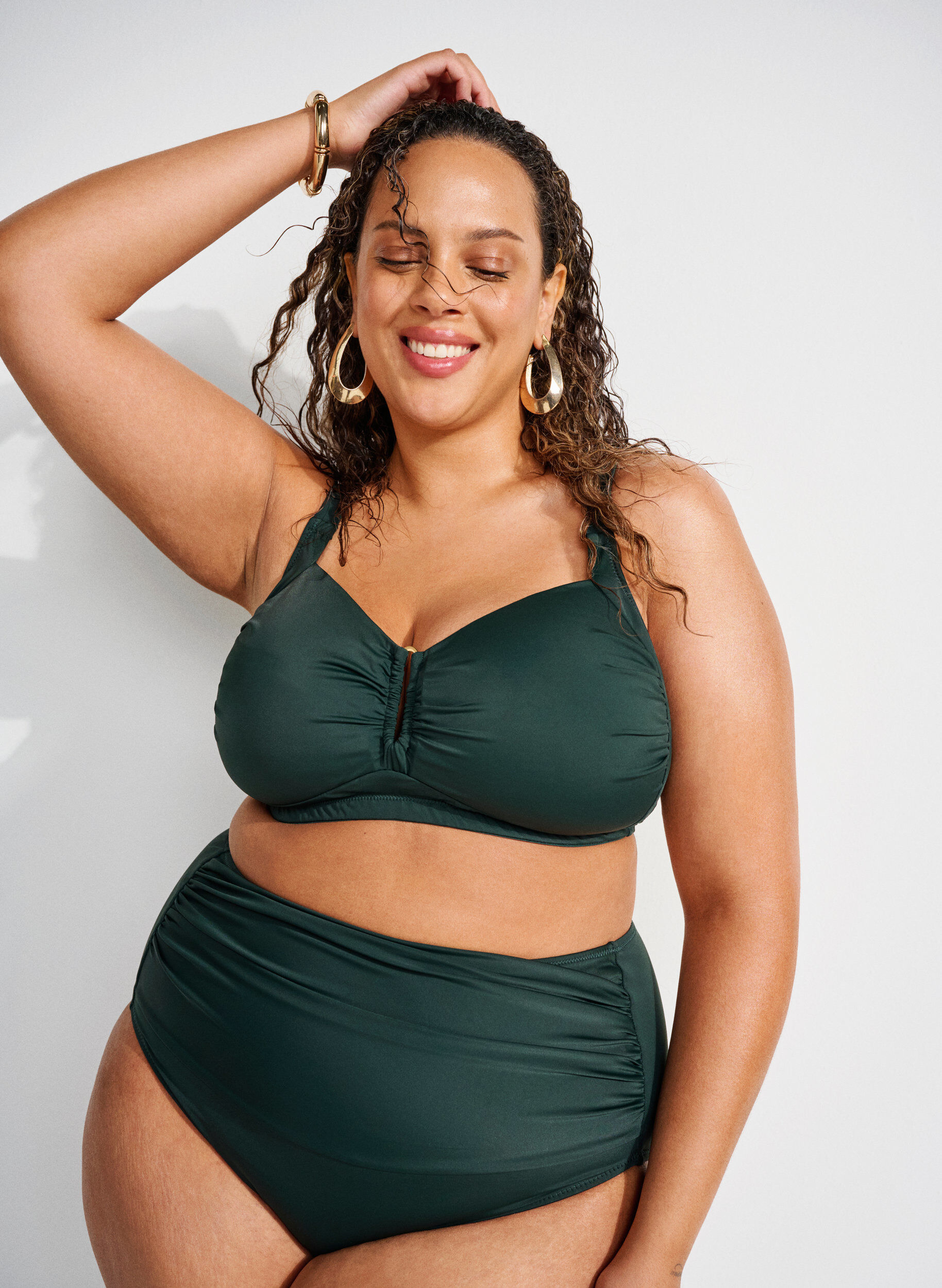 Zizzi Bikinitop med vattering og ringdetalje, Gr&oslash;n, Image image number 0