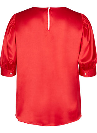 Shiny bluse med korte pufærmer, Racing Red ASS, Packshot image number 1