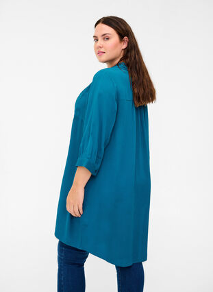 Viskose tunika med knapper og 3/4 ærmer, Maroccan Blue, Model image number 1