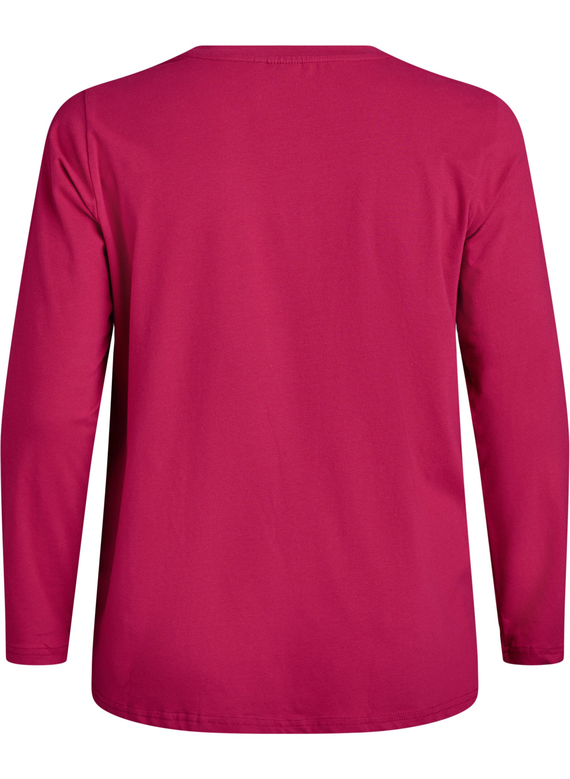 Zizzi Basis jerseybluse med lange &aelig;rmer, Lyser&oslash;d, Packshot image number 1