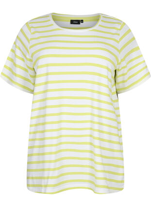 Stribet t-shirt i økologisk bomuld, Wild Lime Stripes, Packshot image number 0