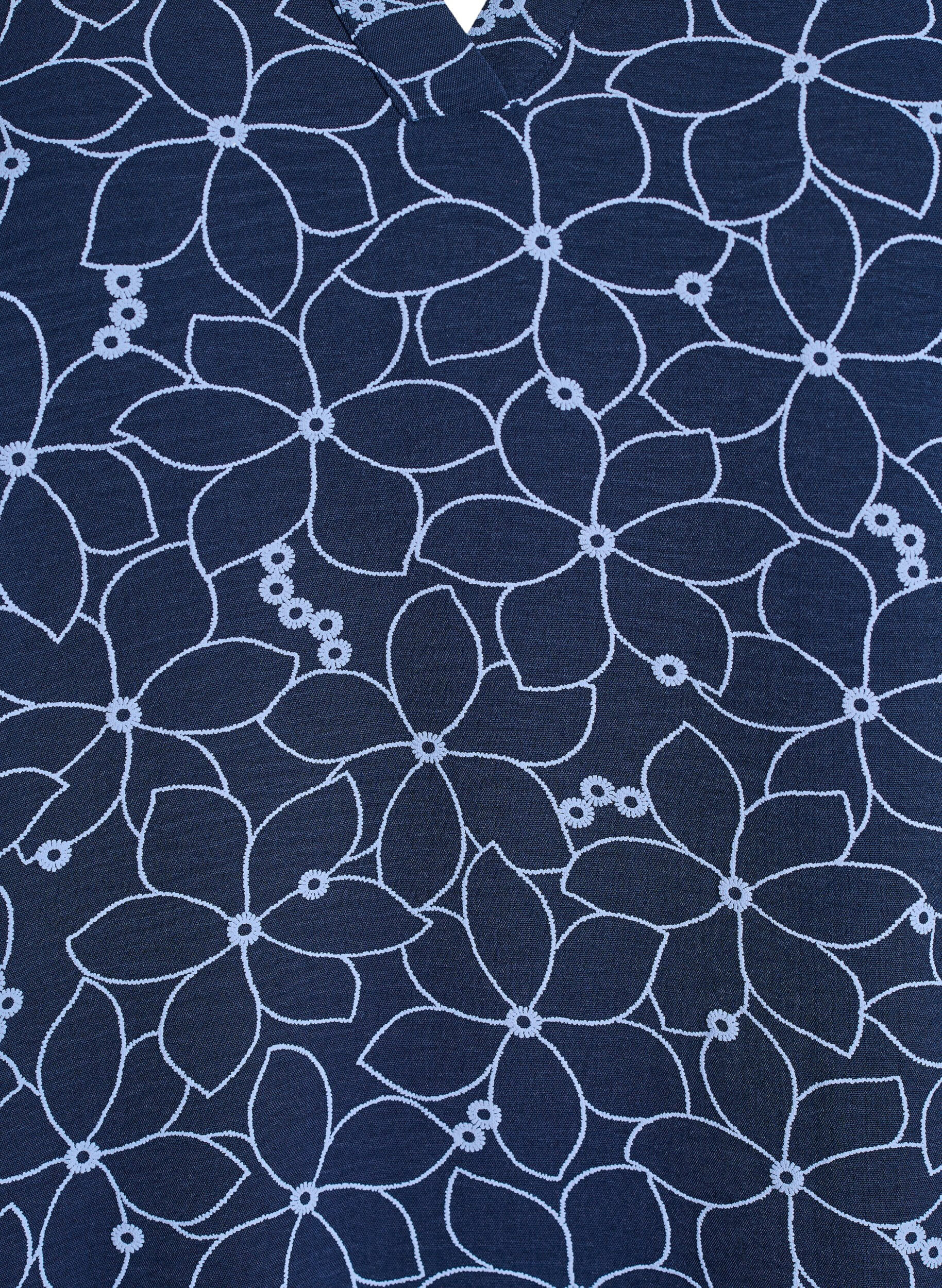 Zizzi Lang&aelig;rmet bluse med broderet blomsterm&oslash;nster, Bl&aring;, Packshot image number 2