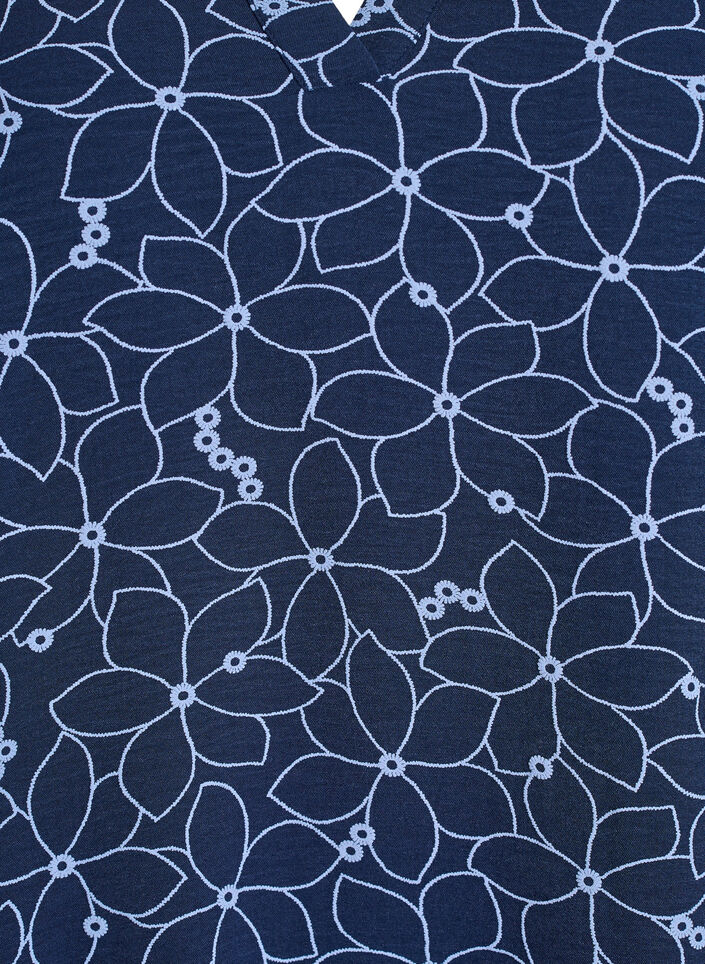 Langærmet bluse med broderet blomstermønster, Blå, Packshot image number 2