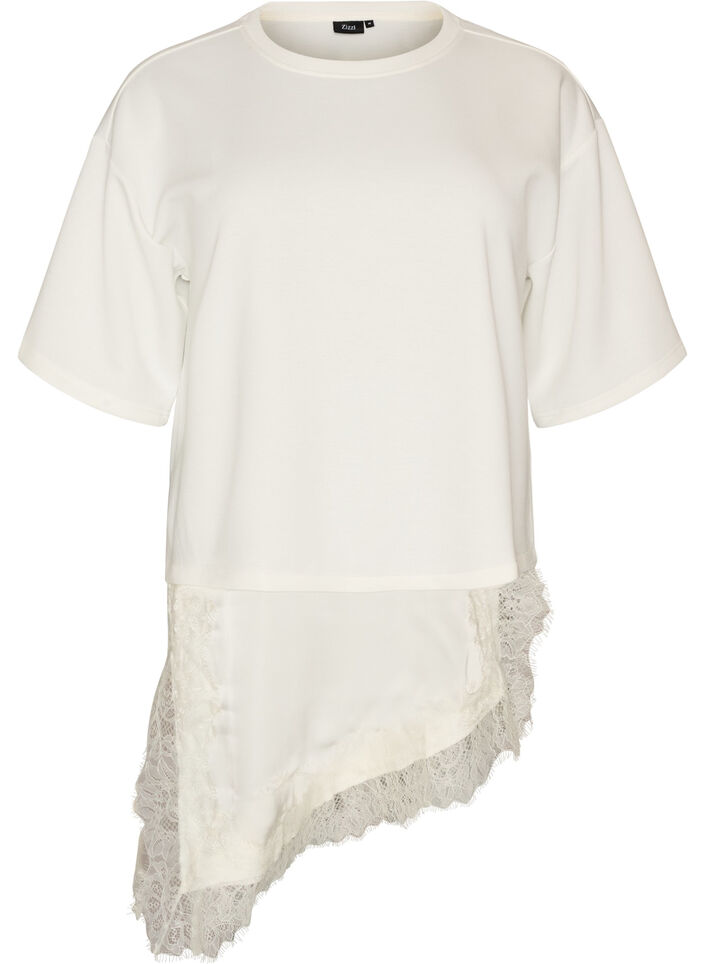 Jerseybluse med lag-p&aring;-lag-look og blonde, Vanilla, Packshot image number 0