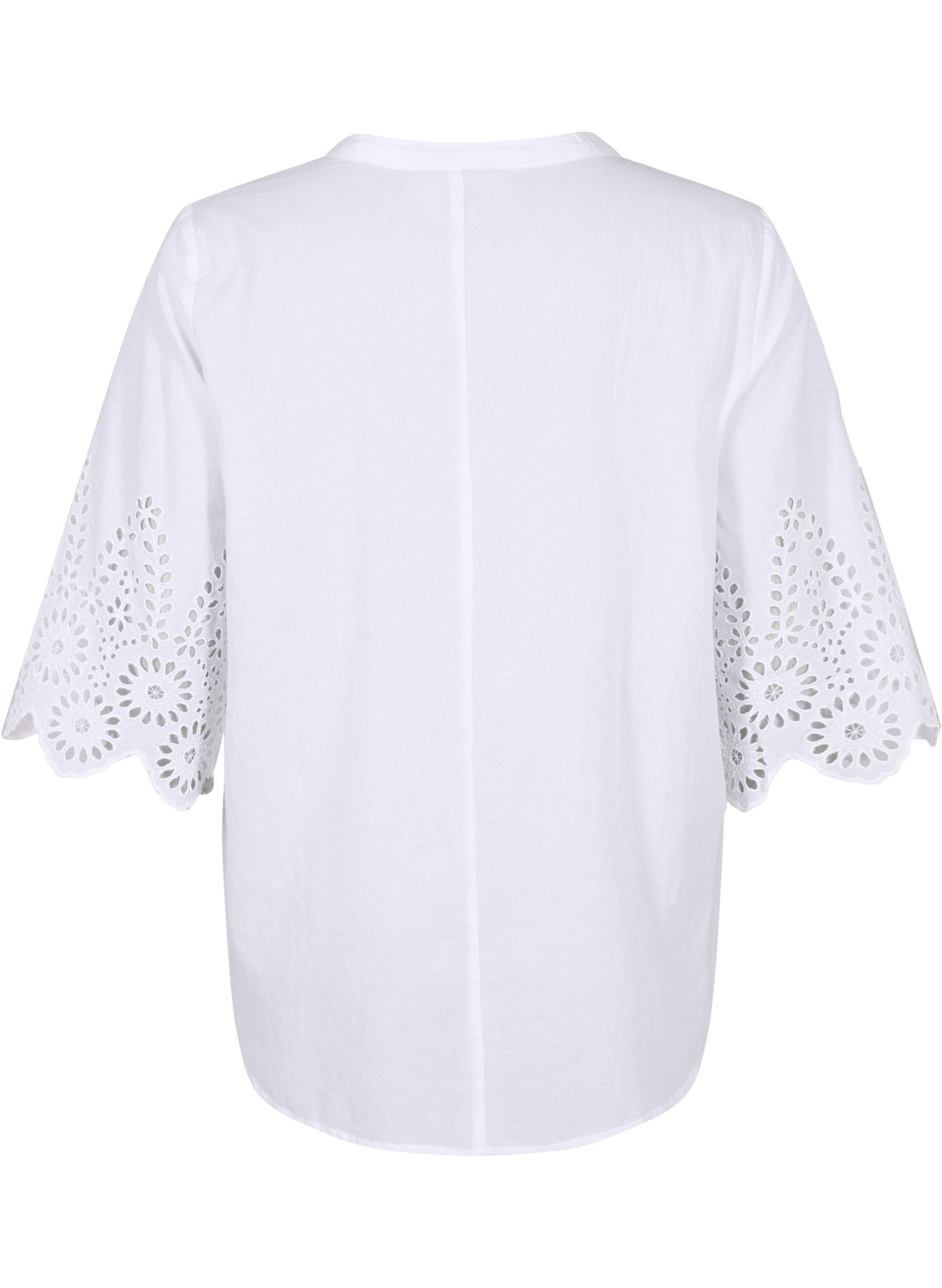 Zizzi Skjortebluse med broderi anglaise og 3/4 &aelig;rmer, Bright White, Packshot image number 1