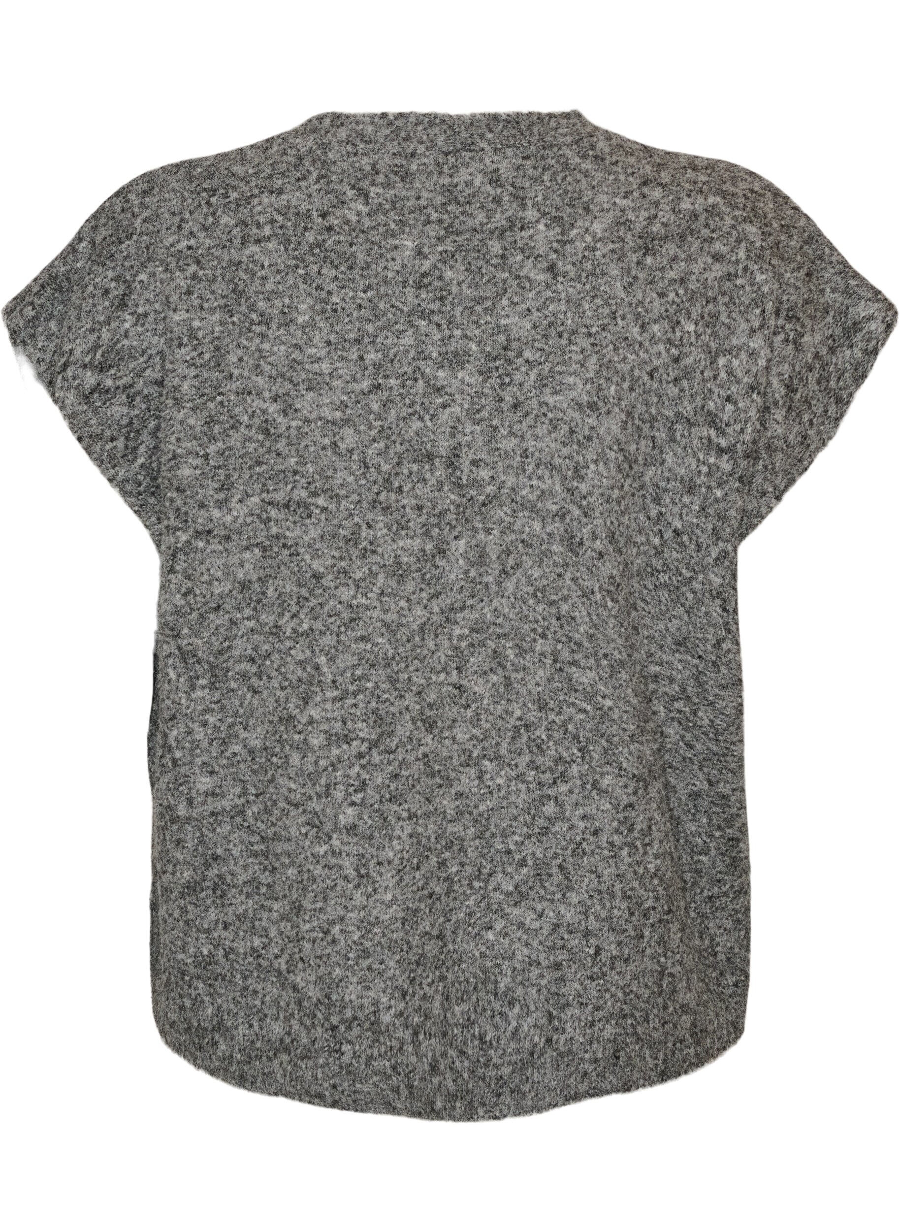ZizziStrikvest med V-hals og dekorative knapper, Gr&aring;, Packshot image number 1