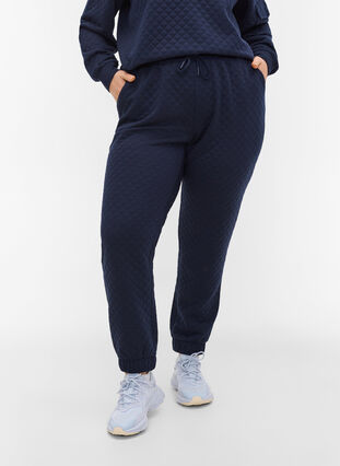 Sweatpants med quiltet mønster, Navy Blazer, Model image number 2