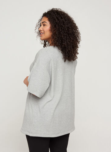 Bluse med 2/4 ærmer og justerbar bund, Light Grey Melange, Model image number 1