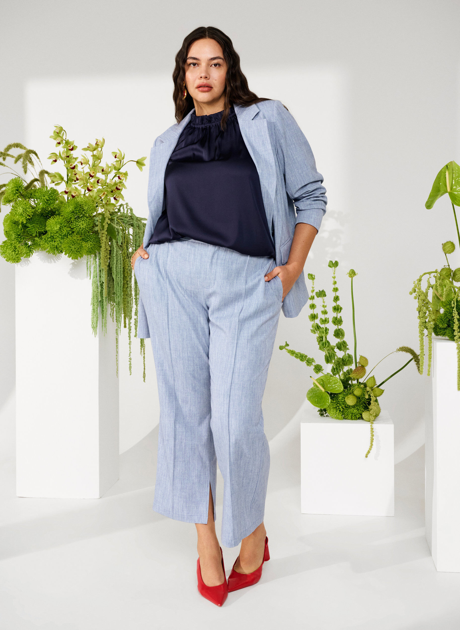 Zizzi Meleret blazer med knaplukning, Infinity , Image image number 0