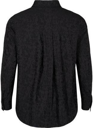 Skjortejakke i viskose med tone-i-tone mønster, Black, Packshot image number 1