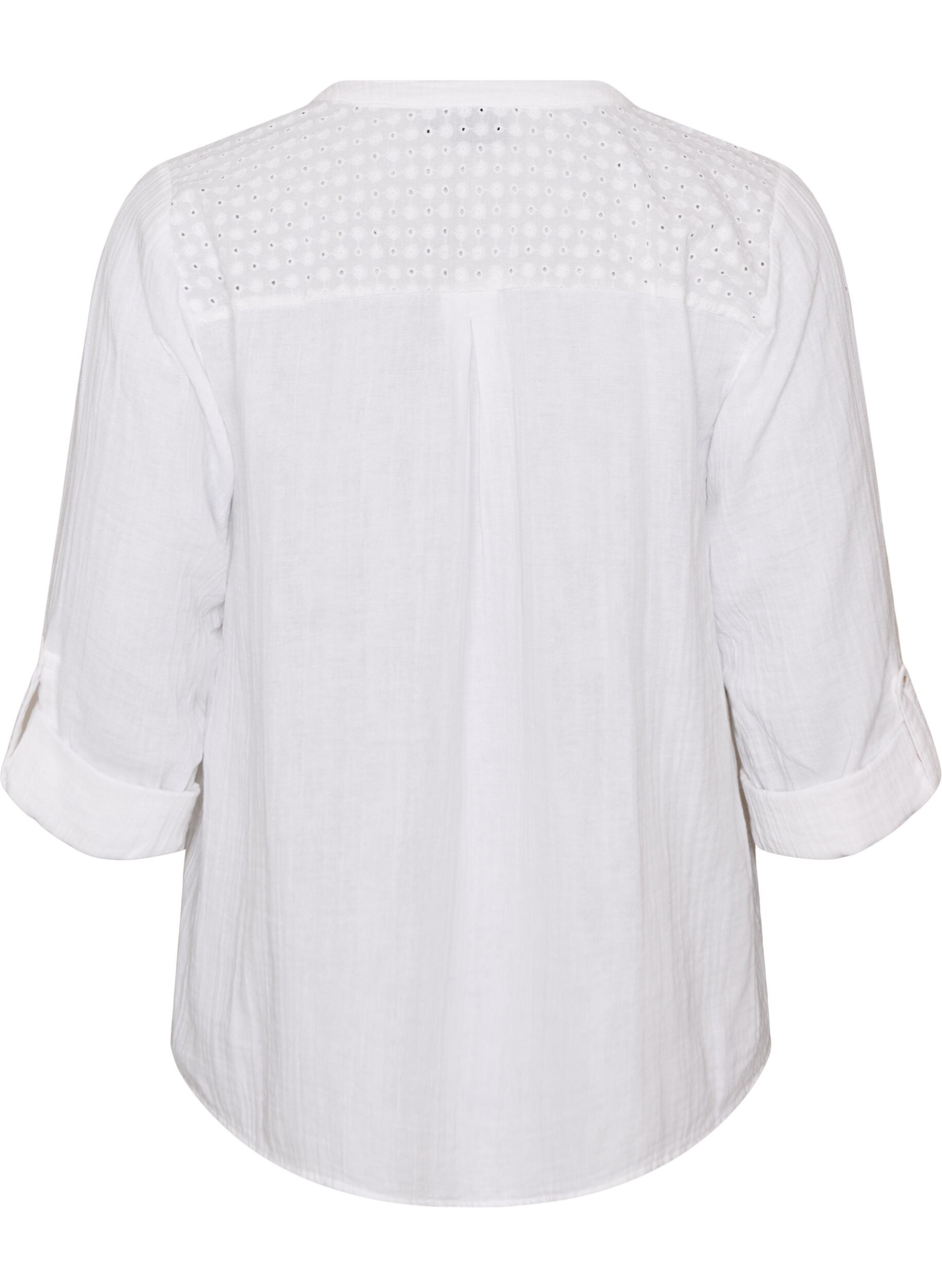 ZizziBluse i bomuldsmusselin med broderi anglaise, Hvid, Packshot image number 1