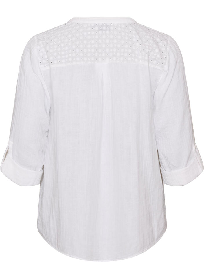 Bluse i bomuldsmusselin med broderi anglaise, Hvid, Packshot image number 1