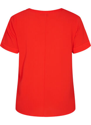 Kortærmet bluse med v-udskæring, Fiery Red, Packshot image number 1