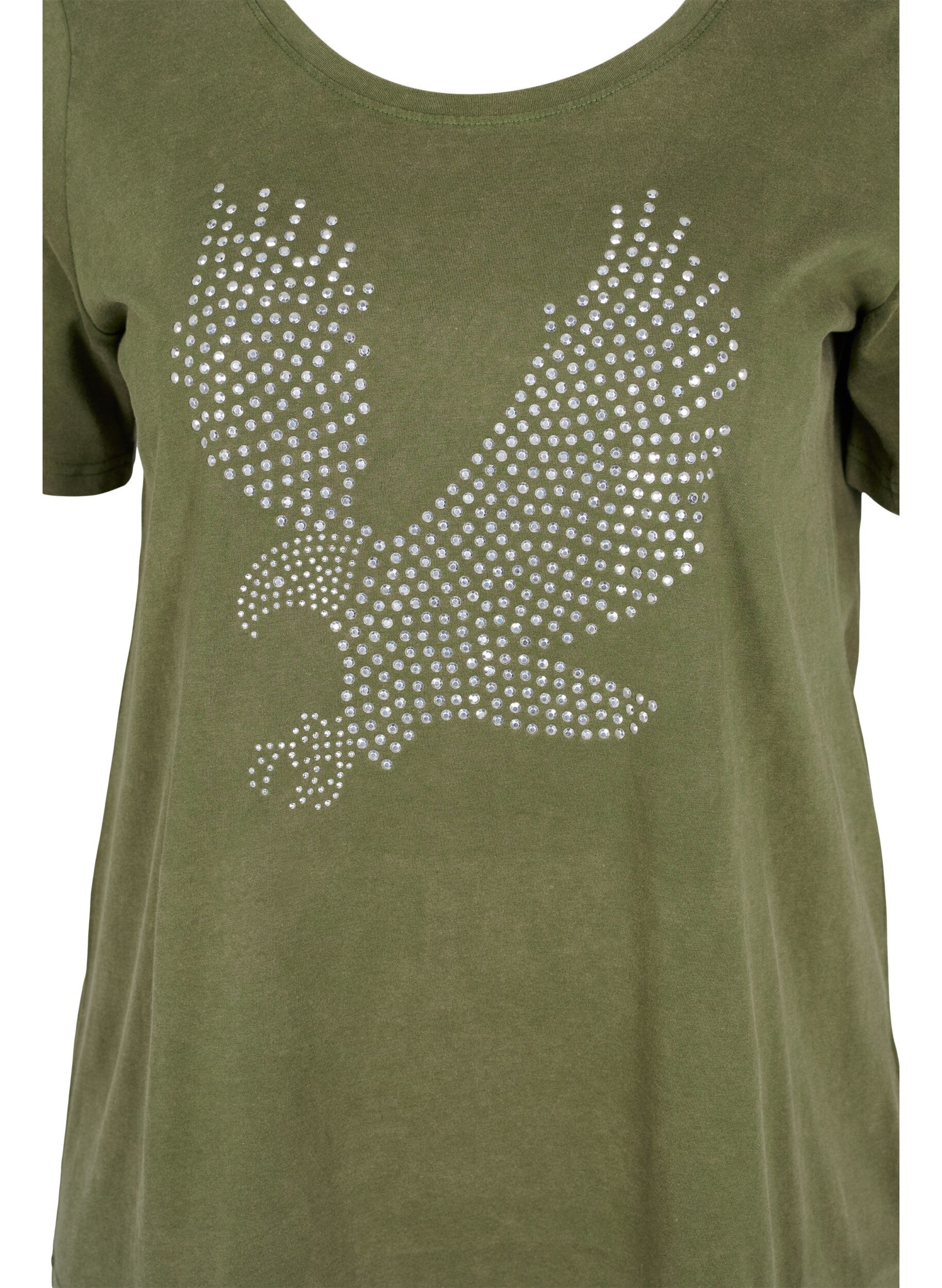 Zizzi Bomulds t-shirt med acid wash og sten , Ivy Green Wash, Packshot image number 2