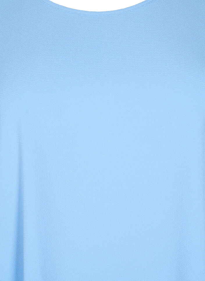 Bluse med korte ærmer og rund halsudskæring, Blå, Packshot image number 2