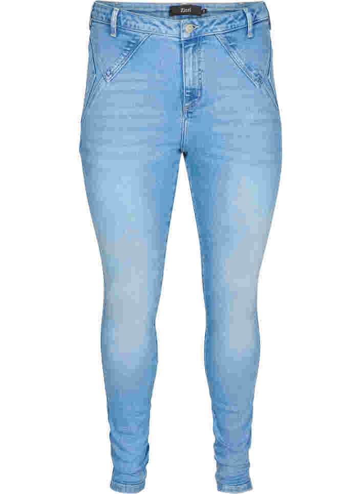 Super slim Amy jeans med markante syninger, Light blue