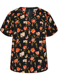 Bluse med korte &aelig;rmer og v-udsk&aelig;ring , Sort